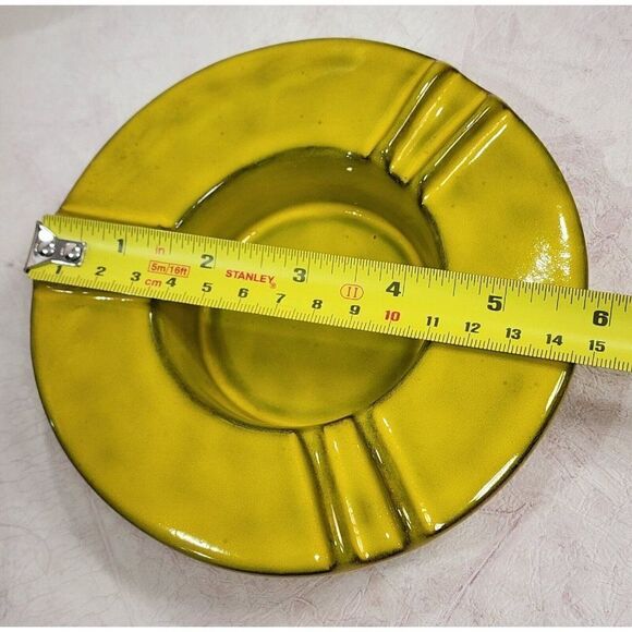 Set of 3 Vtg MC Italy 9"/ 7"/ 6.75" PV Peasant Village Pottery Yellow Ashtrays - Picture 8 of 16